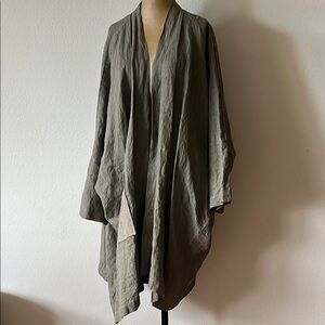 Shirin Guild 100% linen kimono lagenlook jacket Olive Green Kimono Cardigan OS